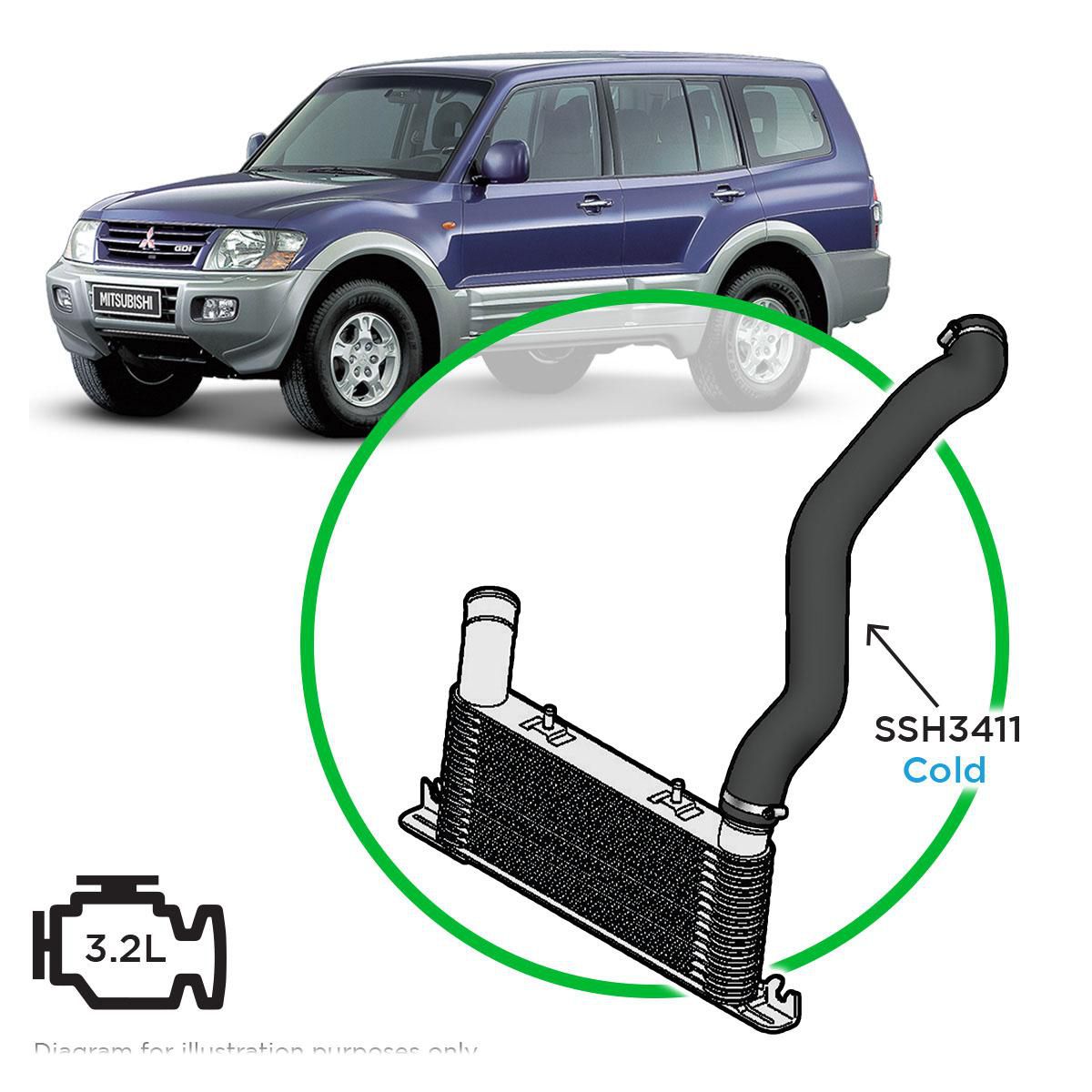 SaaS Silicone intercooler Pipe Pajero 3.2 Cold Side 99-06 SSH3411