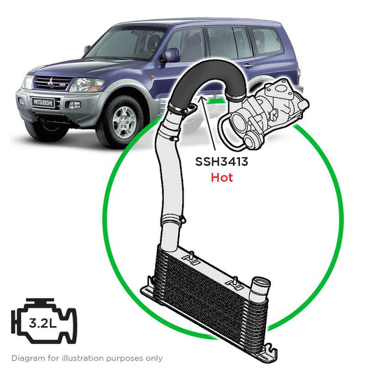 SaaS Silicone intercooler Pipe Pajero 3.2 Hot Side 99-06 SSH3413