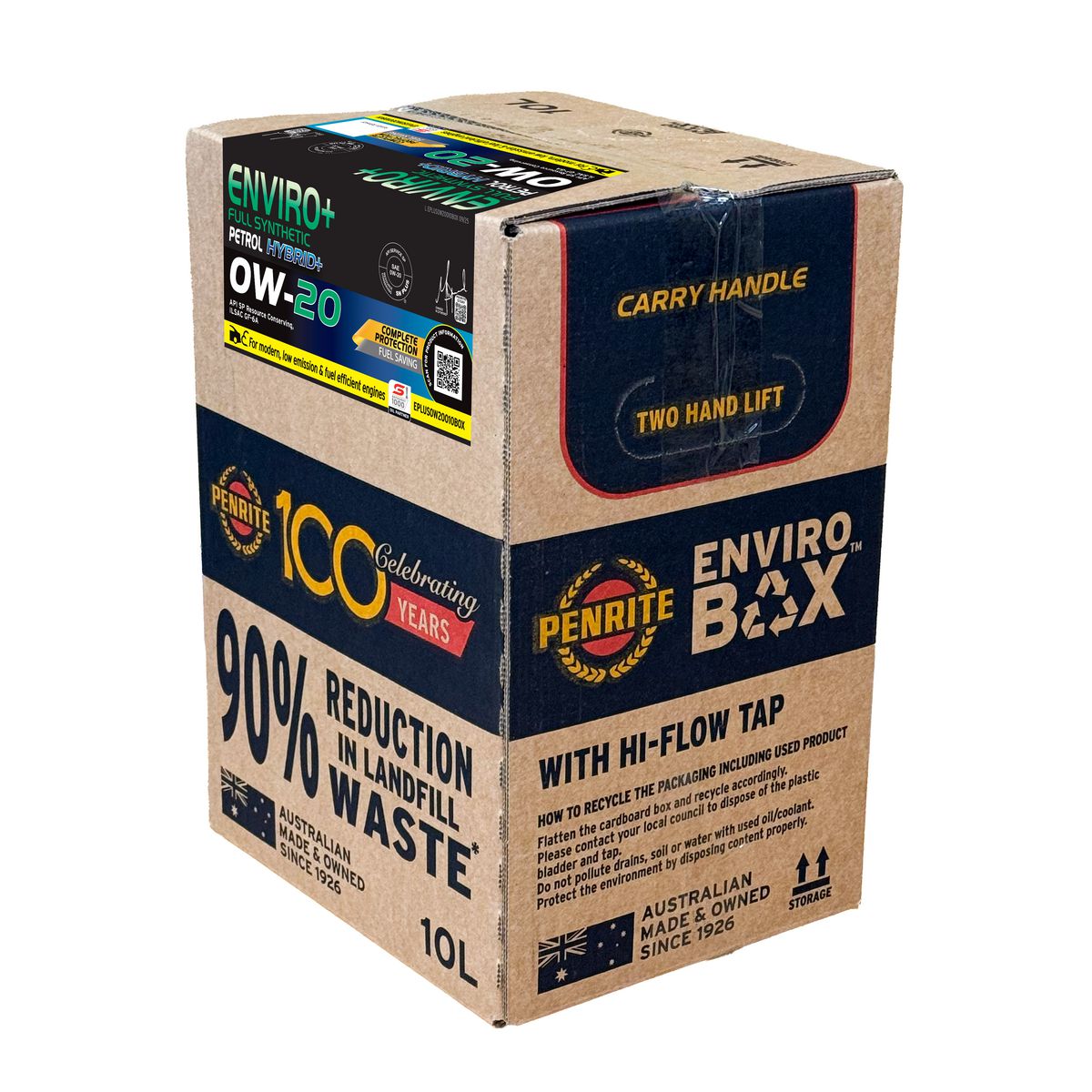 Penrite ENVIRO+ 0W-20 Full Synthetic Engine Oil 10L EBOX EPLUS0W20010BOX