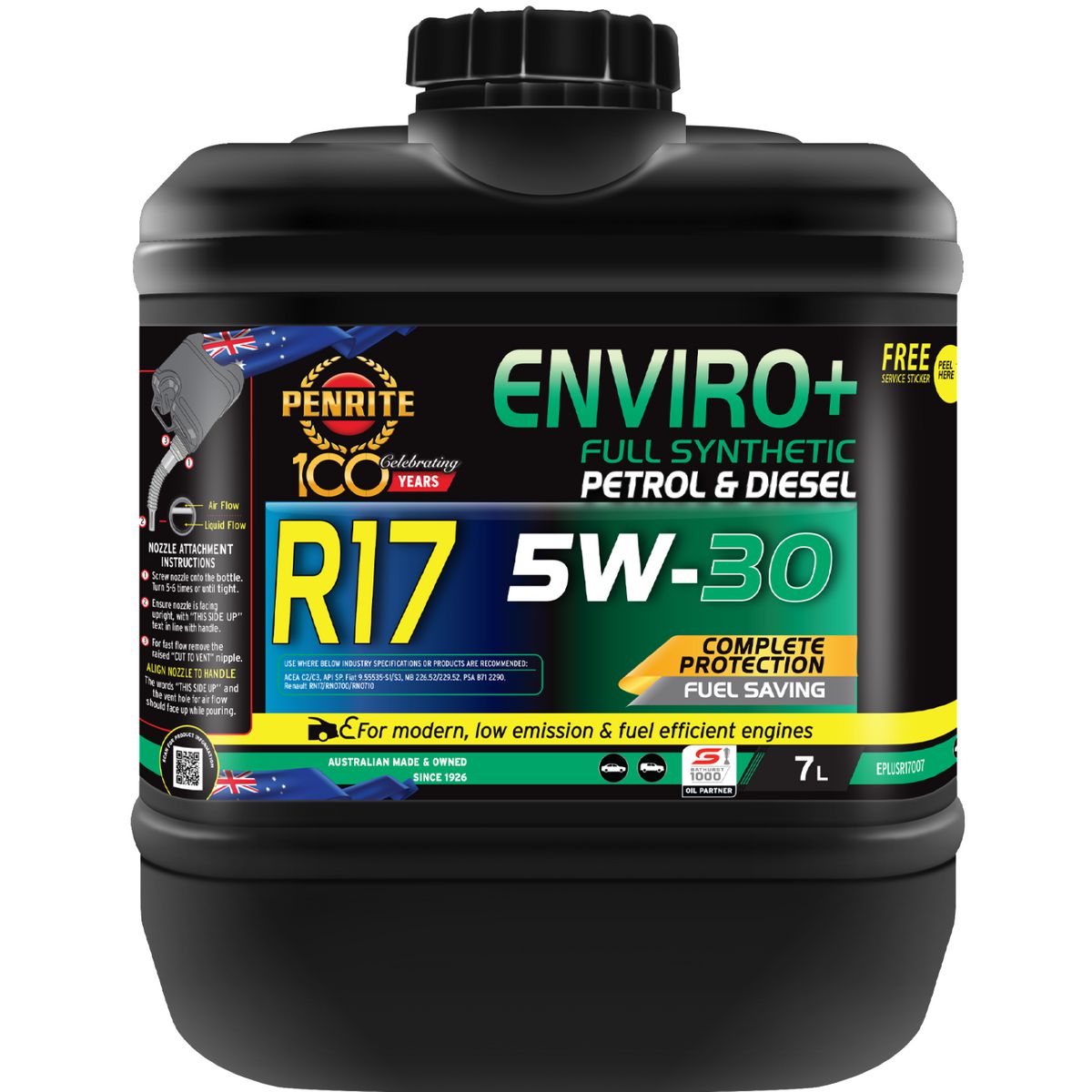 Penrite ENVIRO+ R17 5W-30 Full Synthetic Engine Oil 7L EPLUSR17007
