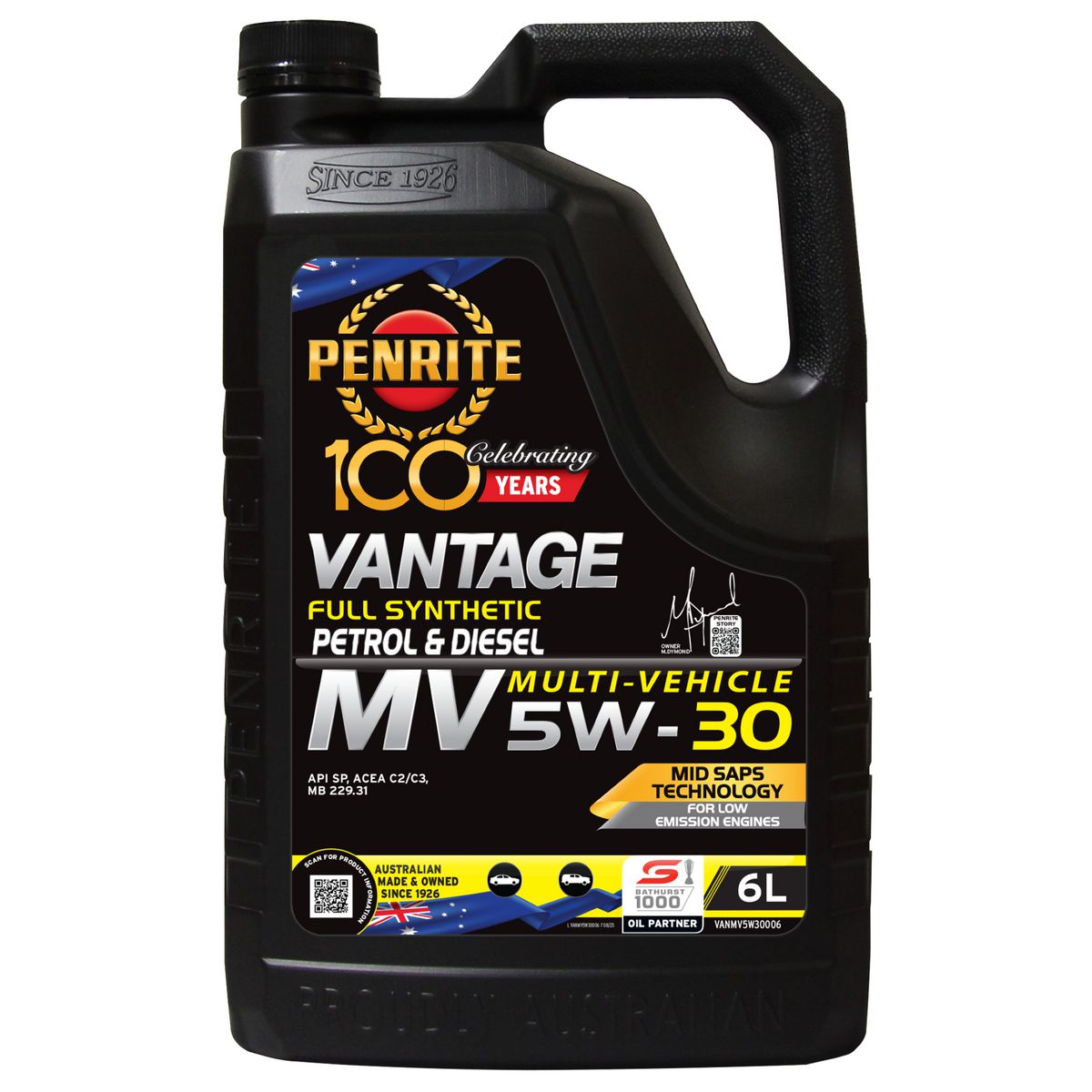 Penrite VANTAGE MV 5W-30 Full Synthetic Engine Oil 6L VANMV5W30006