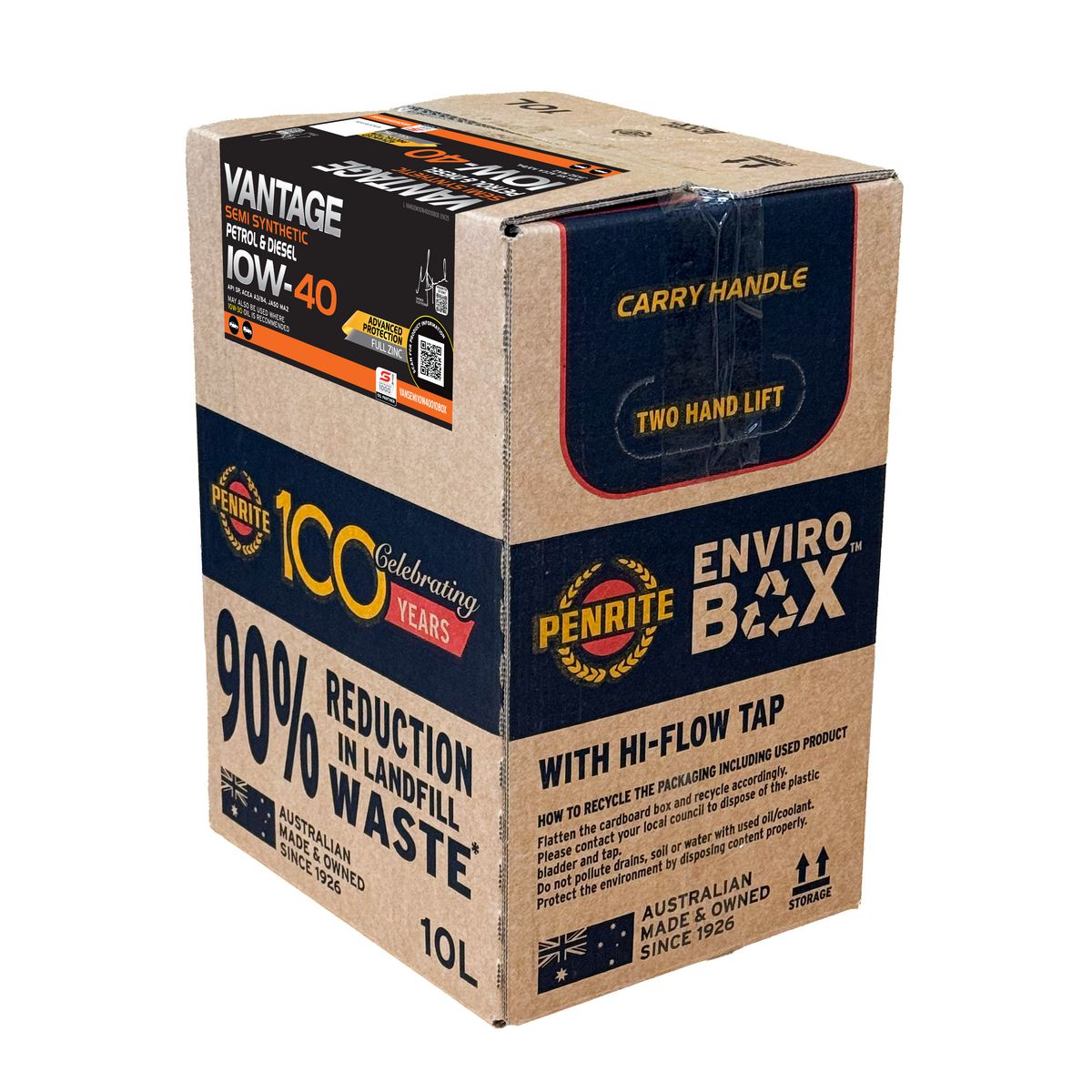 Penrite VANTAGE SEMI SYNTHETIC 10W-40 Engine Oil 10L EBOX VANSEMI10W40010BOX