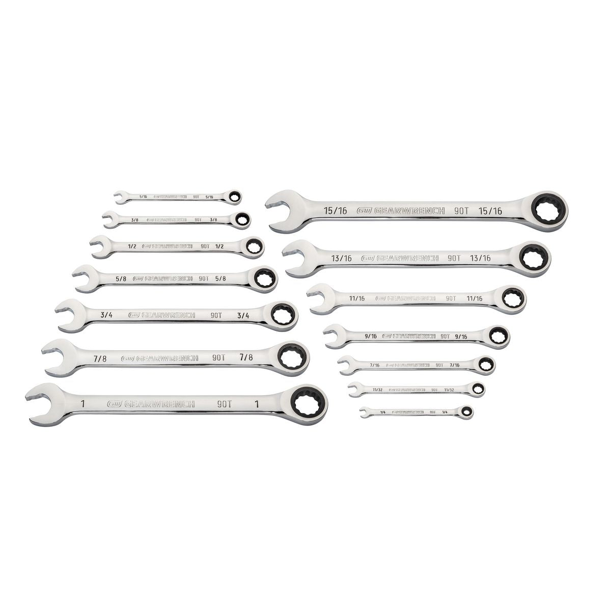 GEARWRENCH 14 Piece 90-Tooth 12 Point SAE Combination Ratcheting Wrench Set 86959