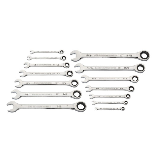 GEARWRENCH 14 Piece 90-Tooth 12 Point SAE Combination Ratcheting Wrench Set 86959