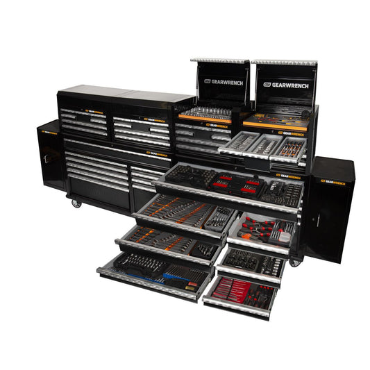 GEARWRENCH 989 Piece Combination Tool Kit + 28in Chests (x4) + 58in Trolleys (x2) + Side Cabinets (x2) 77666
