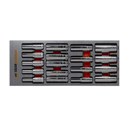 GEARWRENCH 18 Pc. 1/2in Drive 6 Point Deep Socket Metric & SAE Set in EVA Tray 37 83995