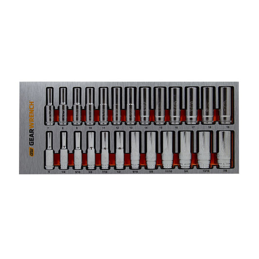 GEARWRENCH 25 Pc 3/8in Drive 6 Point Deep Socket Metric & SAE Set in EVA Tray 83996