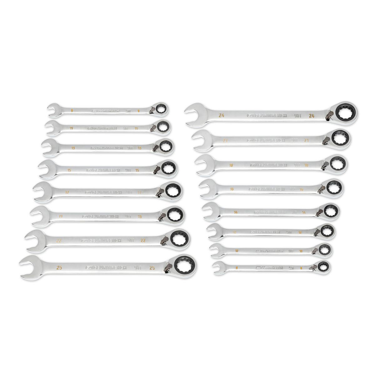 GEARWRENCH 16 Piece 90-Tooth 12 Point Metric Reversible Ratcheting Wrench Set 86629