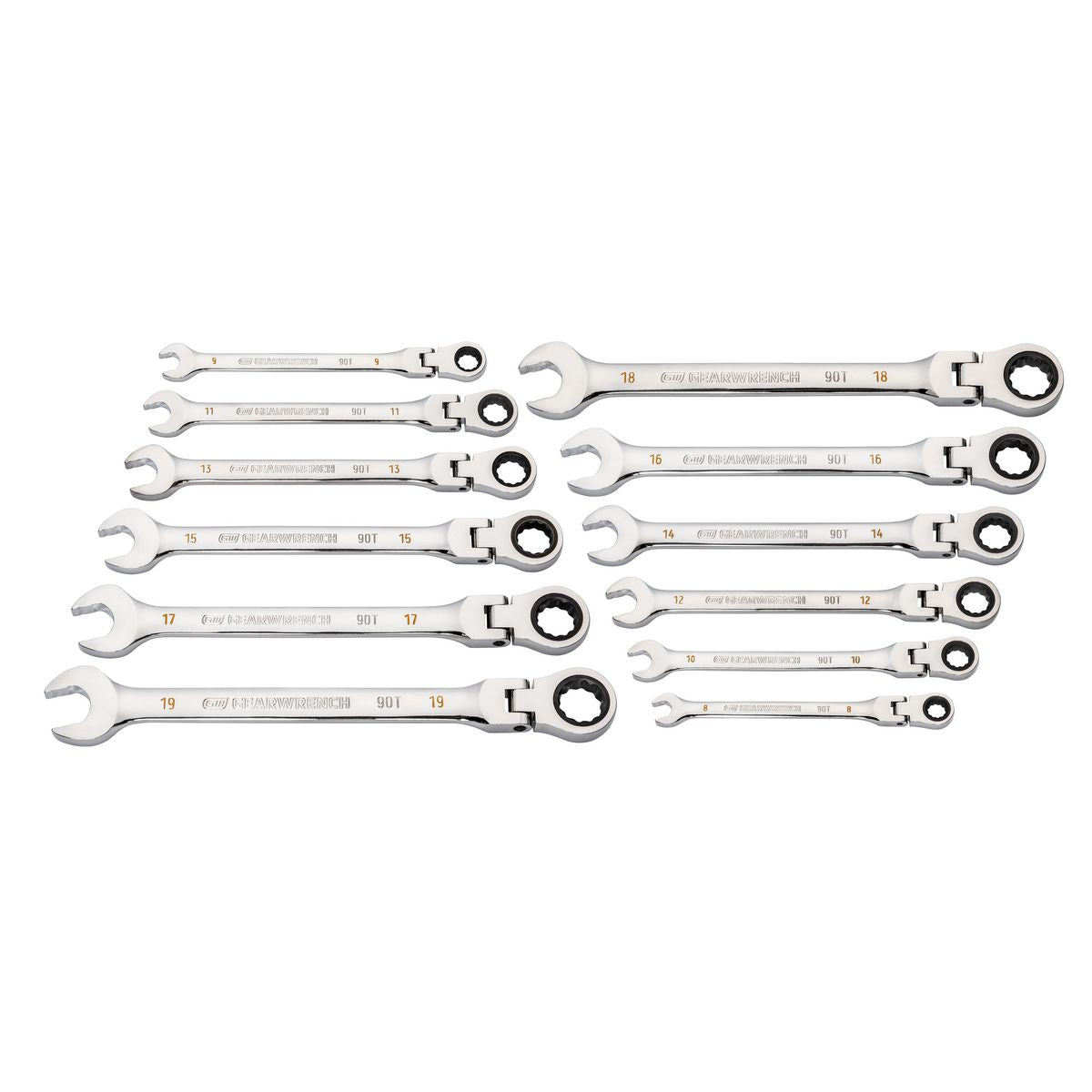 GEARWRENCH 12 Piece 90-Tooth 12 Point Flex Head Ratcheting Combination Metric Wrench Set 86727