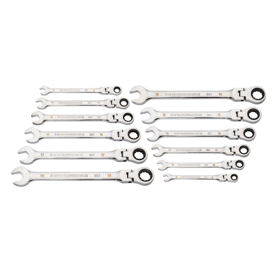 GEARWRENCH 12 Piece 90-Tooth 12 Point Flex Head Ratcheting Combination Metric Wrench Set 86727