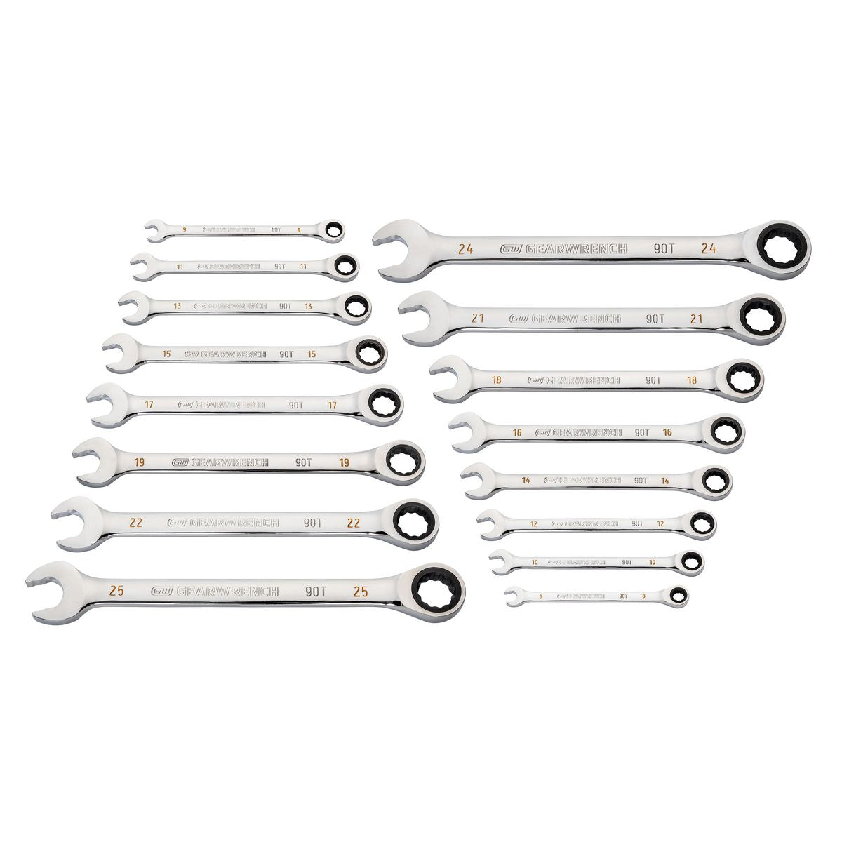 GEARWRENCH 16 Piece 90-Tooth 12 Point Metric Combination Ratcheting Wrench Set 86928