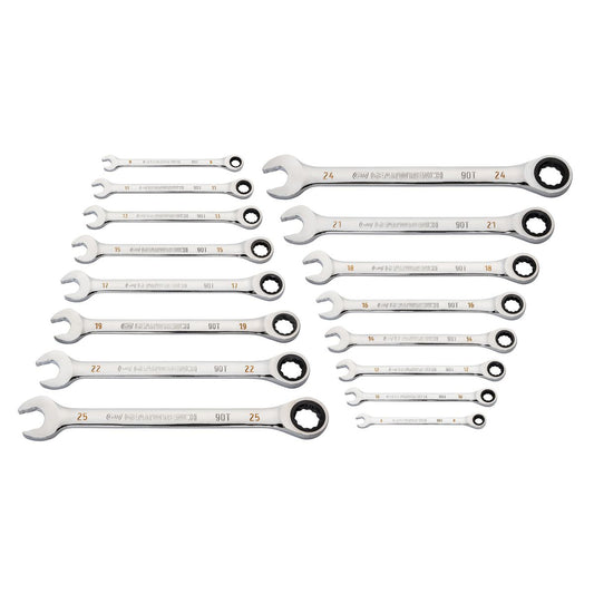 GEARWRENCH 16 Piece 90-Tooth 12 Point Metric Combination Ratcheting Wrench Set 86928