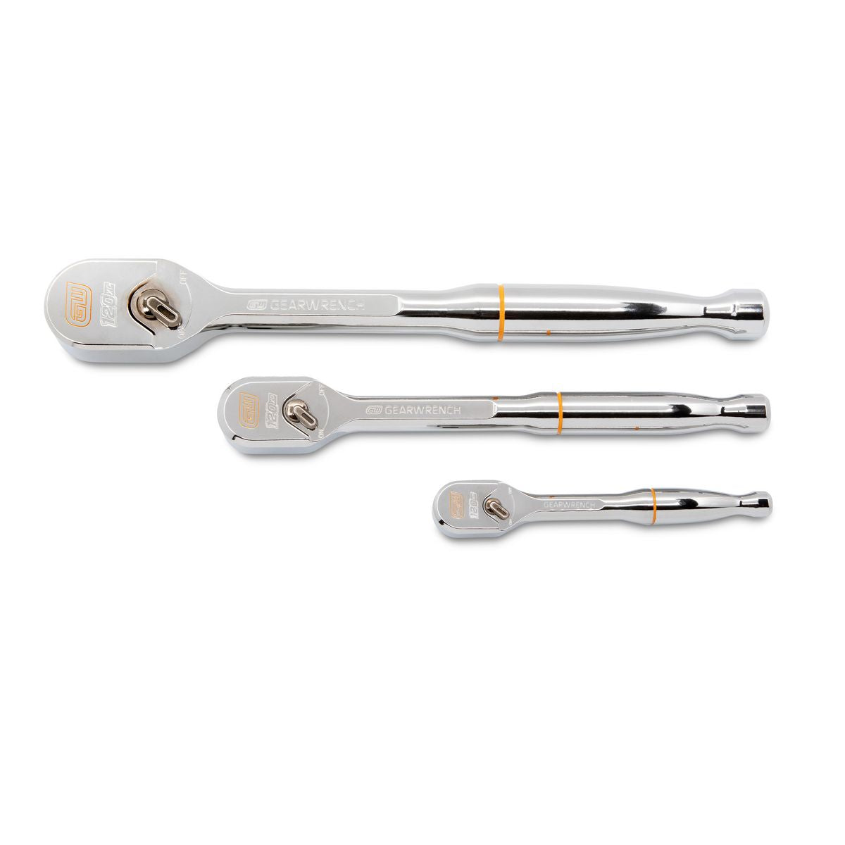 GEARWRENCH 3 Piece 1/4in 3/8in & 1/2in Drive 120XP Full Polish Teardrop Ratchet Set 81206XP