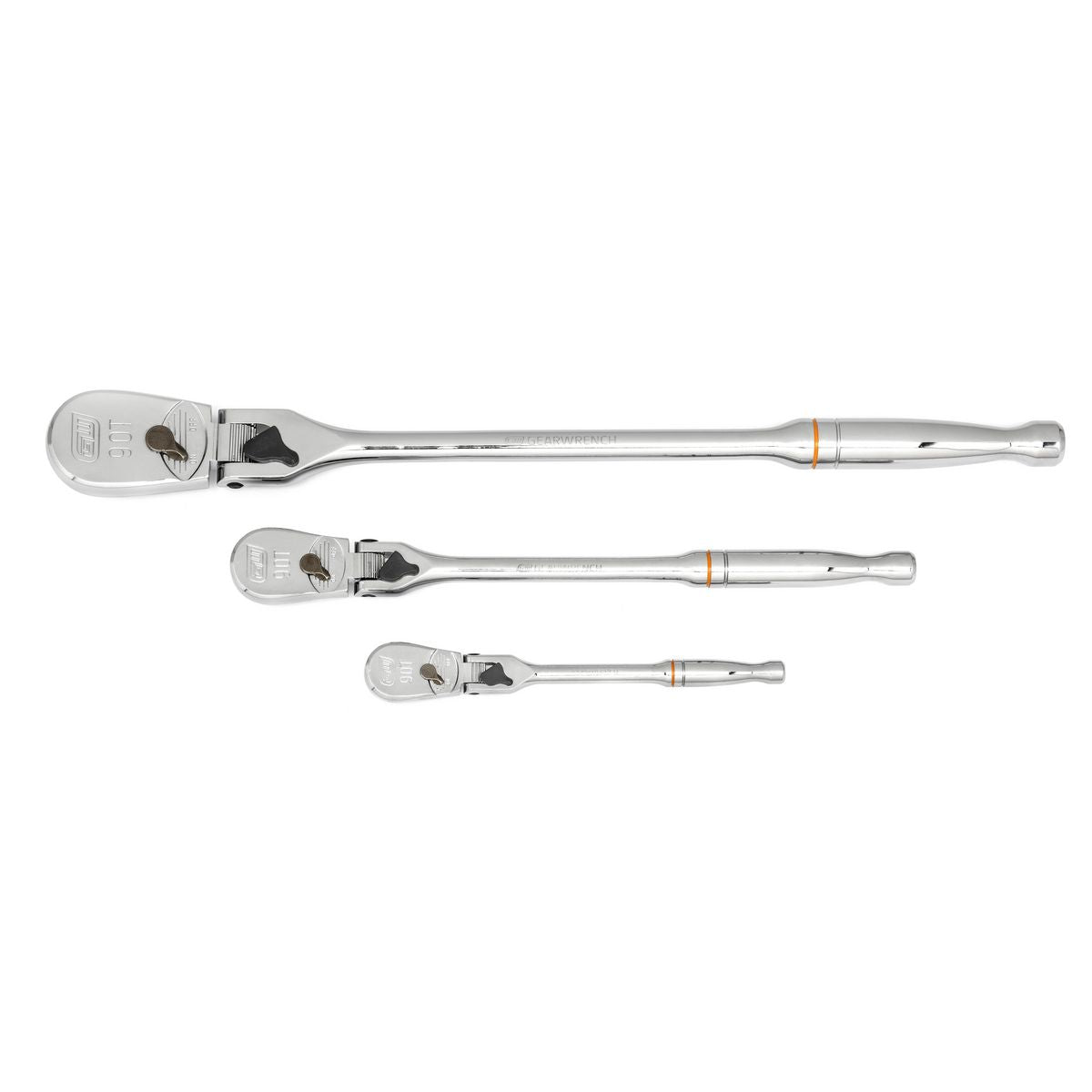 GEARWRENCH 3 Pc. 1/4in 3/8in & 1/2in Drive 90-Tooth Locking Flex Head Teardrop Ratchet Set 81276T