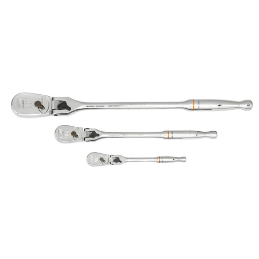 GEARWRENCH 3 Pc. 1/4in 3/8in & 1/2in Drive 90-Tooth Locking Flex Head Teardrop Ratchet Set 81276T
