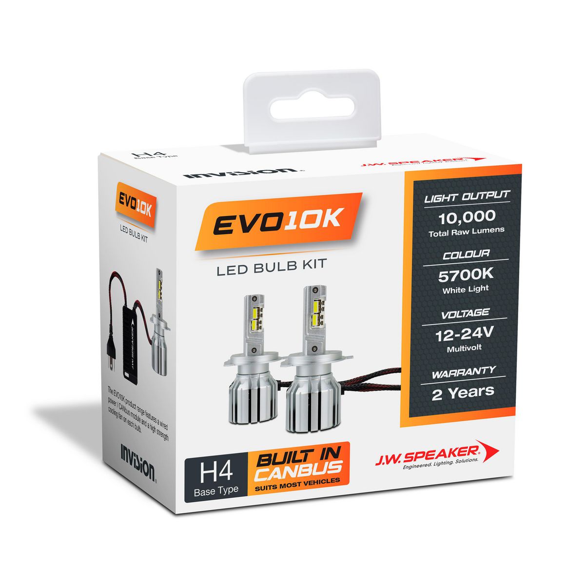 JW Speaker EVO10K  H4 LED Headlight Kit  Hi/Lo 12V 50W 5700K 5000lm 980004