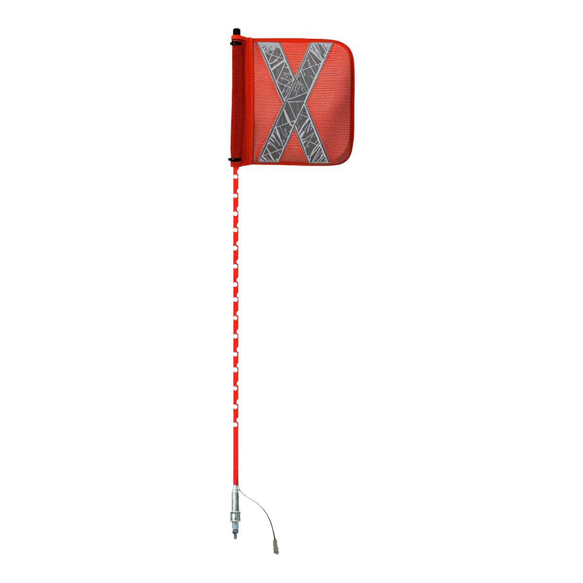 Safety Aerials Australia 1.2mtr Red Full Pole LED 12V Lightstick with Female Deutsch Plug Orange Reflective X Mesh Sleeve Flag and Anti-Rotational Quick Disconnect Base GPC12SWR12V
