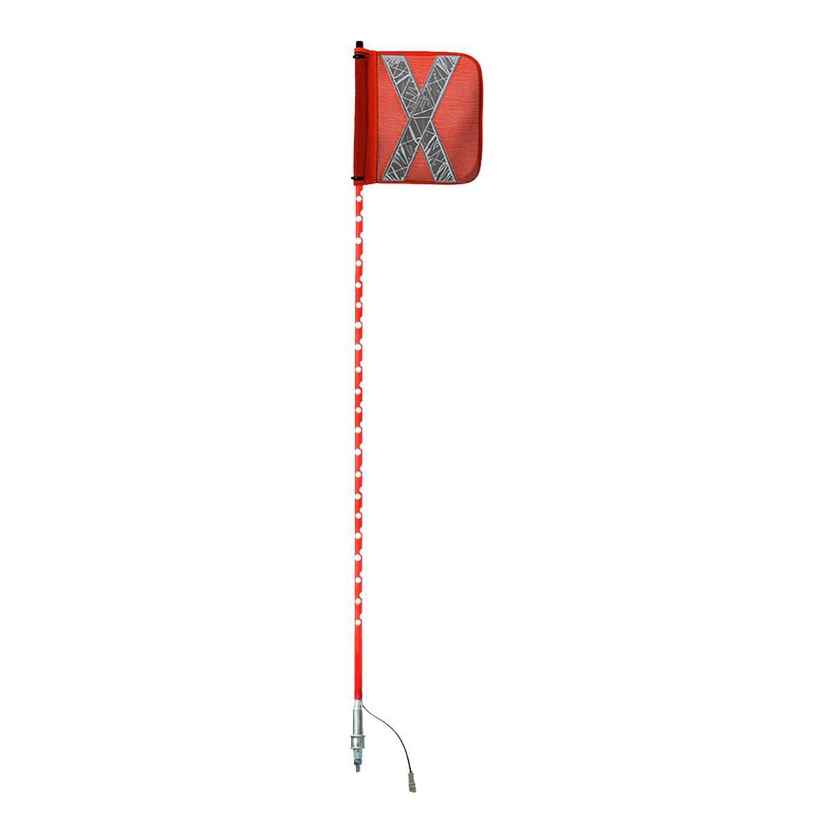 Safety Aerials Australia 1.5mtr Red Full Pole LED 12V Lightstick with Female Deutsch Plug Orange Reflective X Mesh Sleeve Flag and Anti-Rotational Quick Disconnect Base GPC15SWR12V