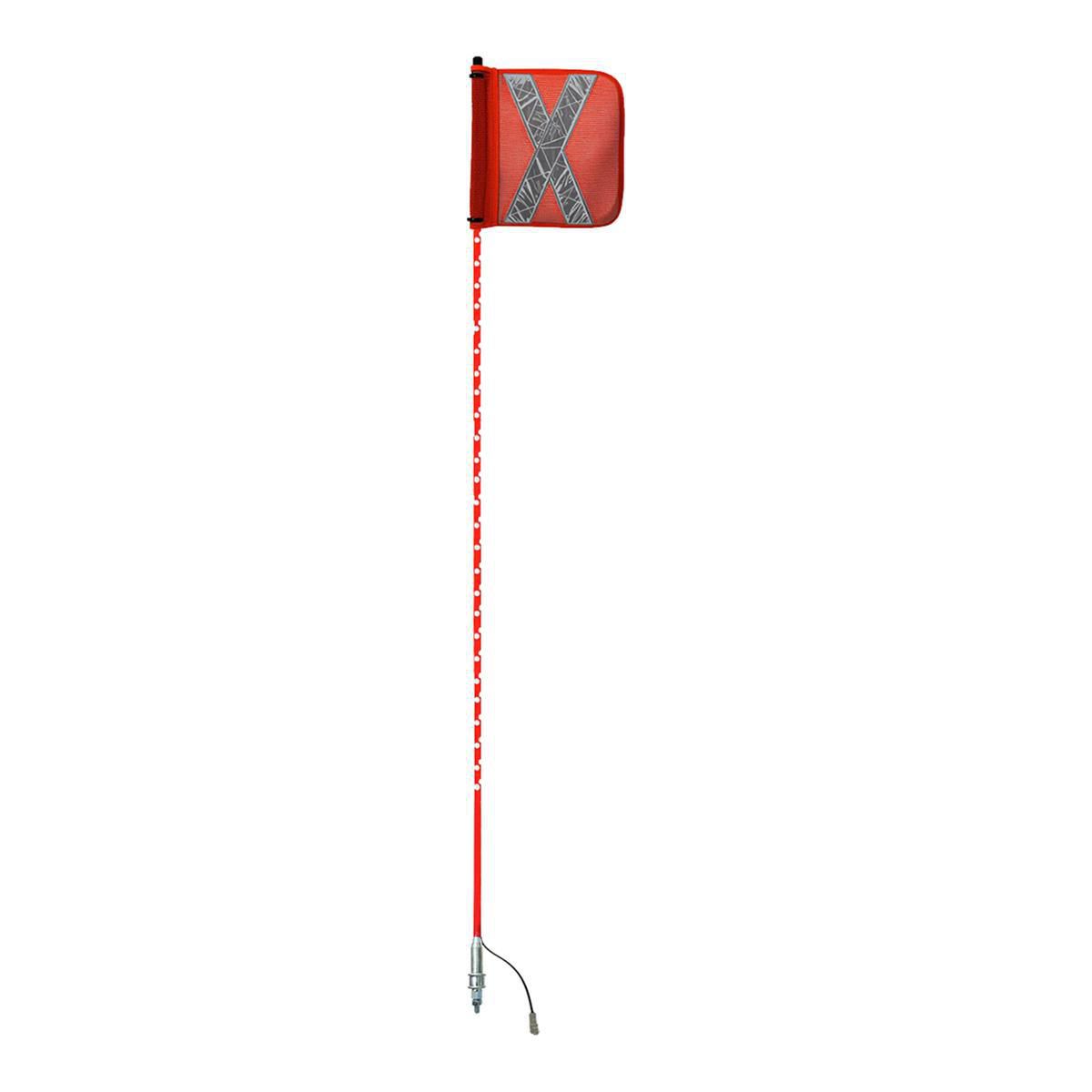Safety Aerials Australia 1.8mtr Red Full Pole LED 12V Lightstick with Female Deutsch Plug Orange Reflective X Mesh Sleeve Flag and Anti-Rotational Quick Disconnect Base GPC18SWR12V