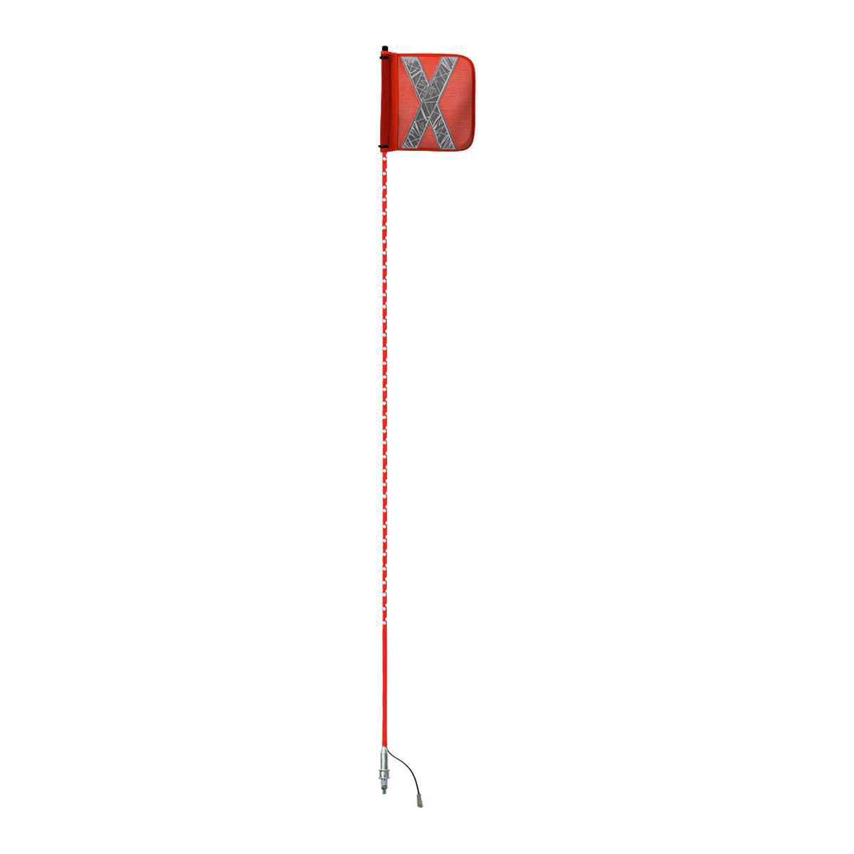 Safety Aerials Australia 2.4mtr Red Full Pole LED 12V Lightstick with Female Deutsch Plug Orange Reflective X Mesh Sleeve Flag and Anti-Rotational Quick Disconnect Base (Top 1.8mtr Illuminated) GPC24SWR12V
