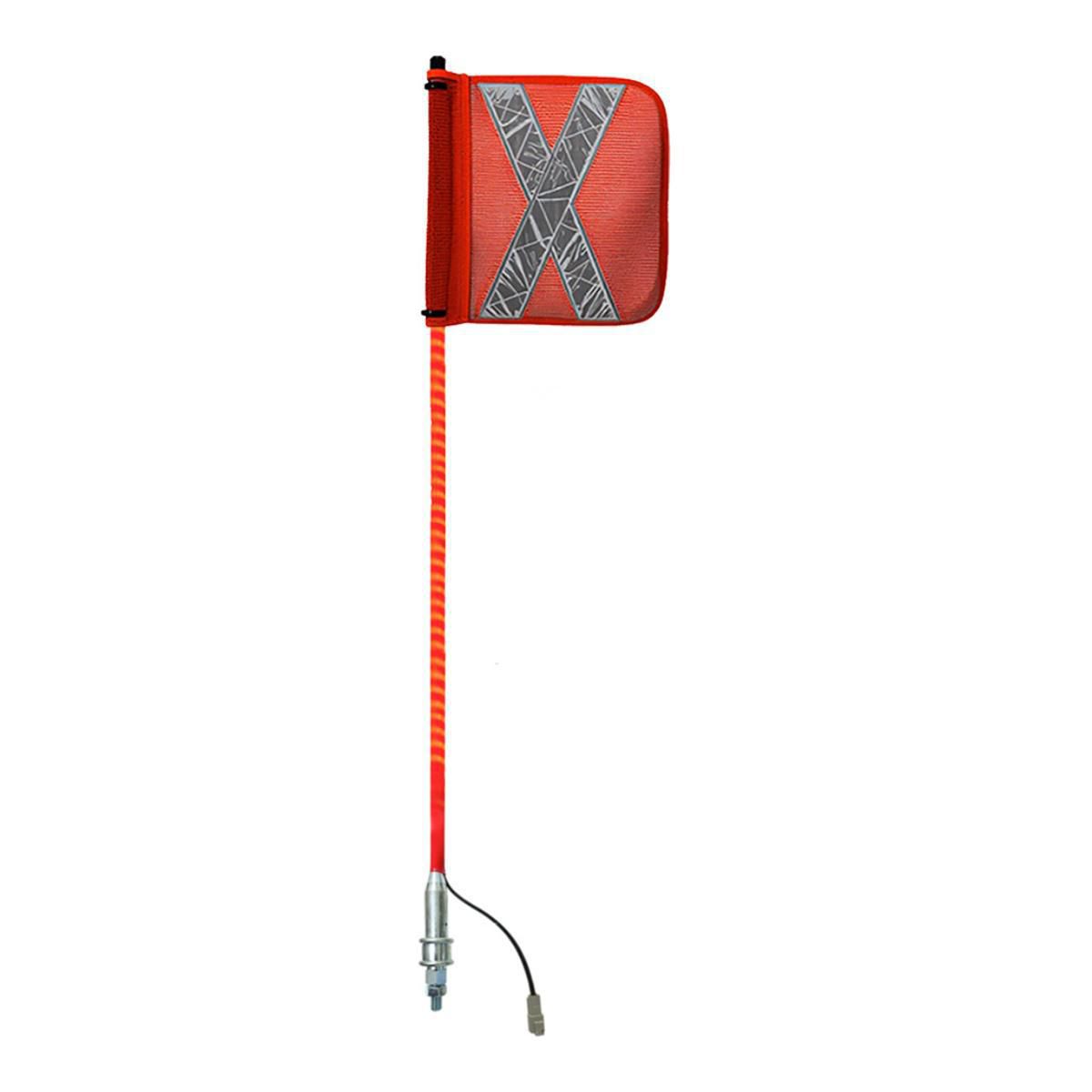 Safety Aerials Australia 1.0mtr Red Full Pole LED 12V Ultra Lightstick with Female Deutsch Plug Orange Reflective X Mesh Sleeve Flag and Anti-Rotational Quick Disconnect Base GPC10UWR12V
