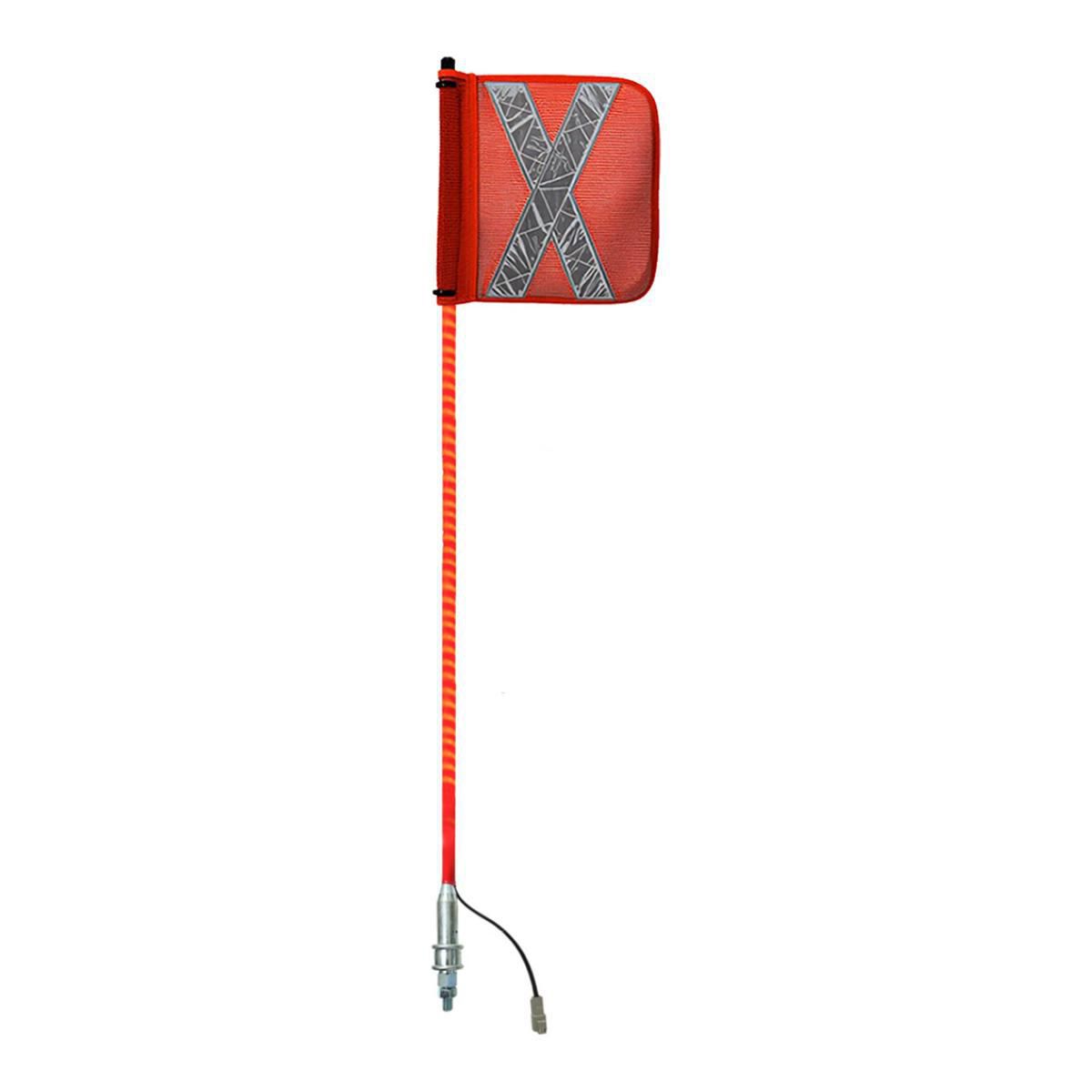 Safety Aerials Australia 1.2mtr Red Full Pole LED 12V Ultra Lightstick with Female Deutsch Plug Orange Reflective X Mesh Sleeve Flag and Anti-Rotational Quick Disconnect Base GPC12UWR12V