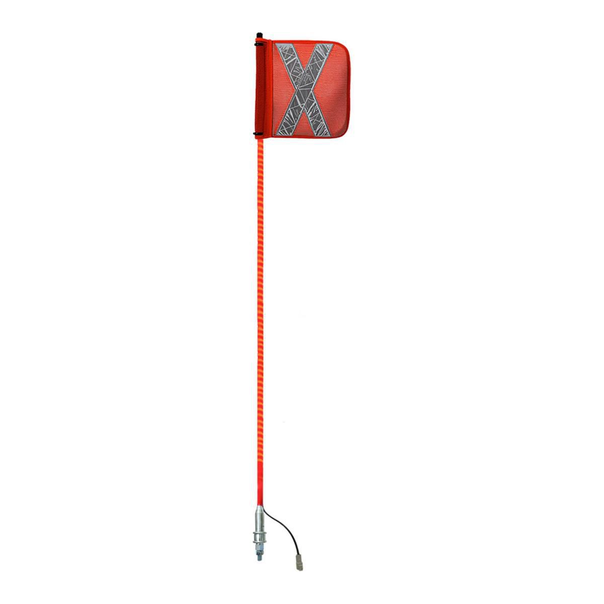 Safety Aerials Australia 1.5mtr Red Full Pole LED 12V Ultra Lightstick with Female Deutsch Plug Orange Reflective X Mesh Sleeve Flag and Anti-Rotational Quick Disconnect Base GPC15UWR12V
