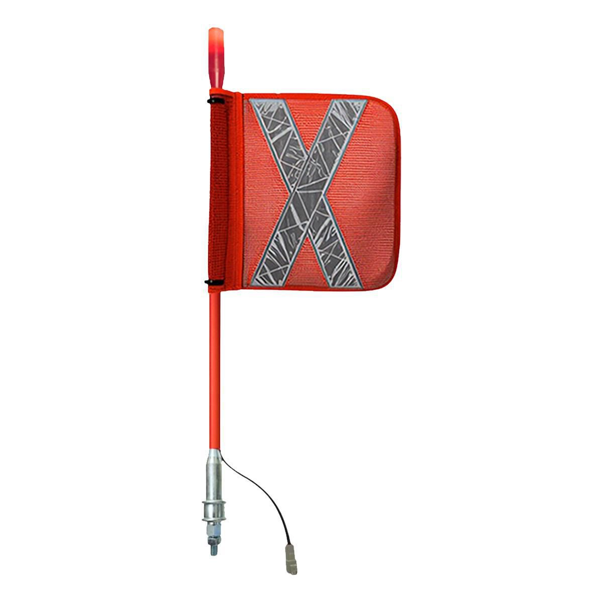 Safety Aerials Australia 0.6mtr Top Red LED Whip 12V/24V with Female Deutsch Plug Orange Reflective X Mesh Sleeve Flag and Anti-Rotational Quick Disconnect Base GPC06TPLED