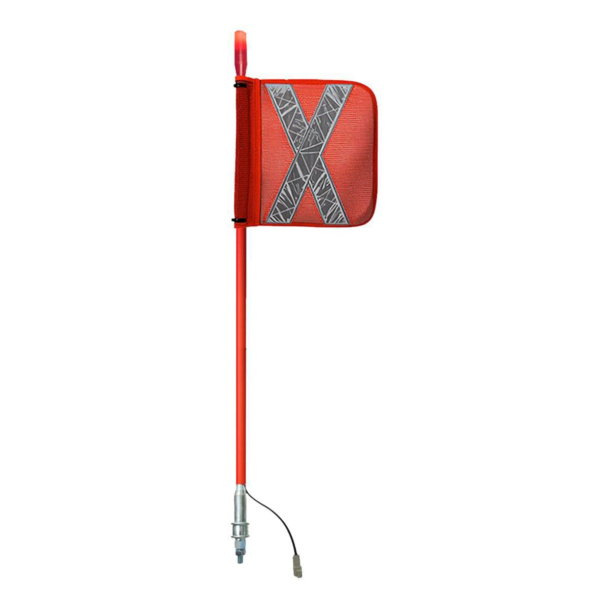Safety Aerials Australia 0.9mtr Top Red LED Whip 12V/24V with Female Deutsch Plug Orange Reflective X Mesh Sleeve Flag and Anti-Rotational Quick Disconnect Base GPC09TPLED