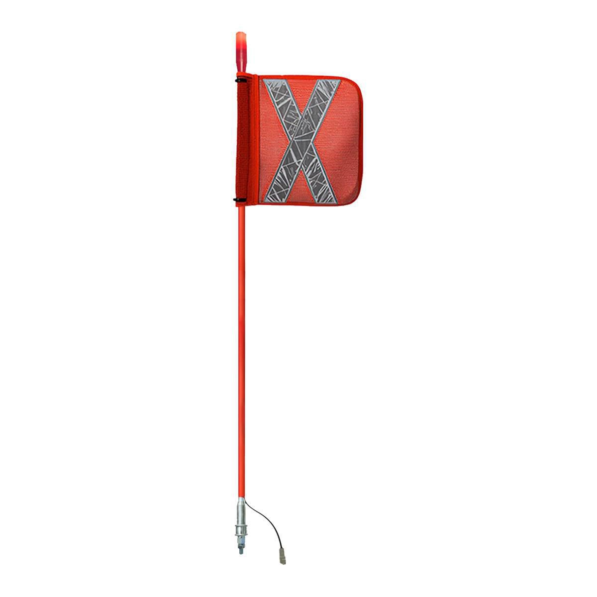 Safety Aerials Australia 1.2mtr Top Red LED Whip 12V/24V with Female Deutsch Plug Orange Reflective X Mesh Sleeve Flag and Anti-Rotational Quick Disconnect Base GPC12TPLED