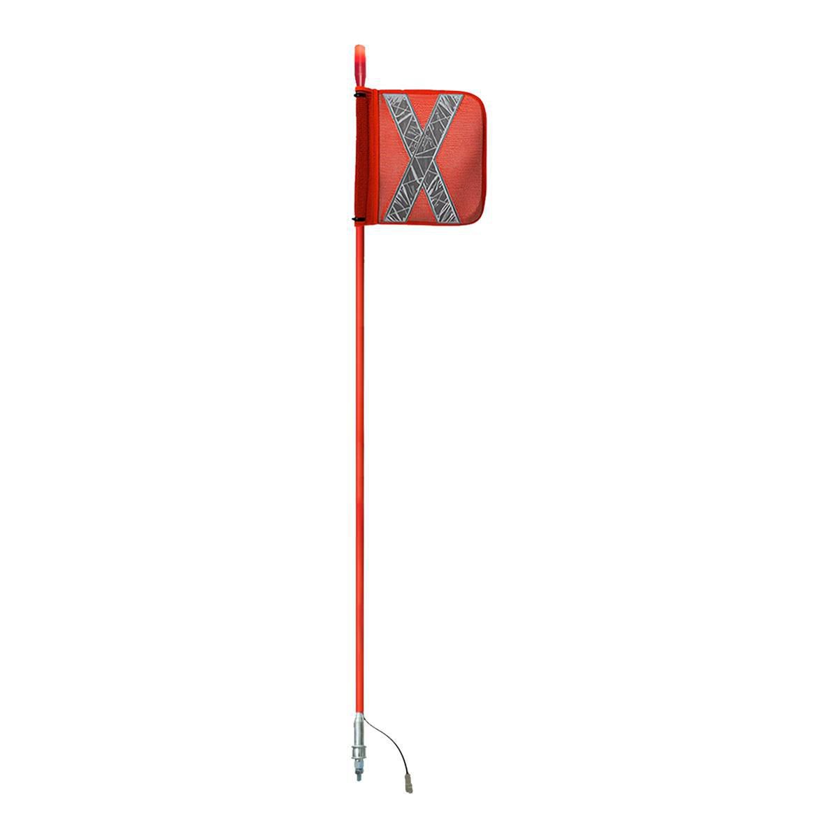 Safety Aerials Australia 1.5mtr Top Red LED Whip 12V/24V with Female Deutsch Plug Orange Reflective X Mesh Sleeve Flag and Anti-Rotational Quick Disconnect Base GPC15TPLED