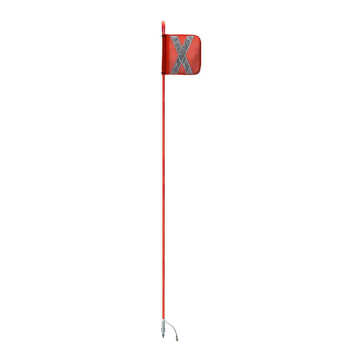 Safety Aerials Australia 2.4mtr Top Red LED Whip 12V/24V with Female Deutsch Plug Orange Reflective X Mesh Sleeve Flag and Anti-Rotational Quick Disconnect Base GPC24TPLED