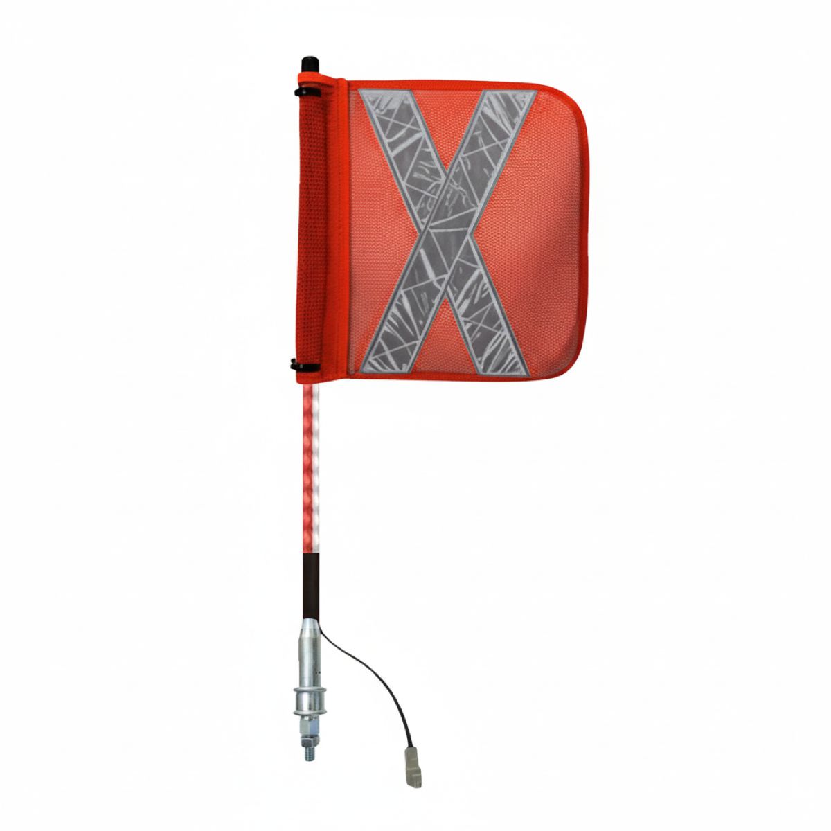 Safety Aerials Australia 0.6mtr Red/White Clear Tube Full Pole LED 12V Whip with Female Deutsch Plug Orange Reflective X Mesh Sleeve Flag and Anti-Rotational Quick Disconnect Base GPC06RW12V