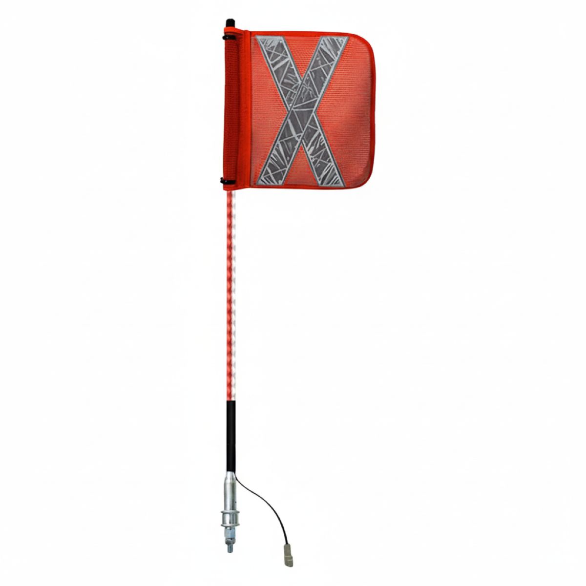 Safety Aerials Australia 0.9mtr Red/White Clear Tube Full Pole LED 12V Whip with Female Deutsch Plug Orange Reflective X Mesh Sleeve Flag and Anti-Rotational Quick Disconnect Base GPC09RW12V