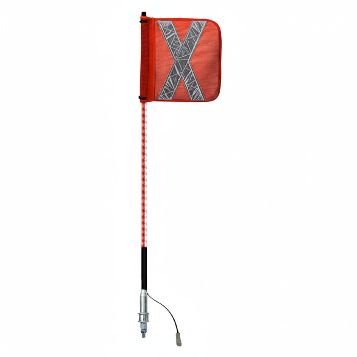 Safety Aerials Australia 1.0mtr Red/White Clear Tube Full Pole LED 12V Whip with Female Deutsch Plug Orange Reflective X Mesh Sleeve Flag and Anti-Rotational Quick Disconnect Base GPC10RW12V