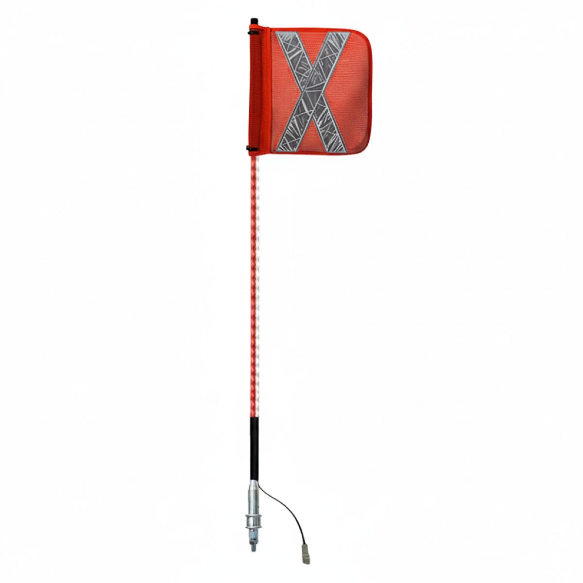 Safety Aerials Australia 1.2mtr Red/White Clear Tube Full Pole LED 12V Whip with Female Deutsch Plug Orange Reflective X Mesh Sleeve Flag and Anti-Rotational Quick Disconnect Base GPC12RW12V
