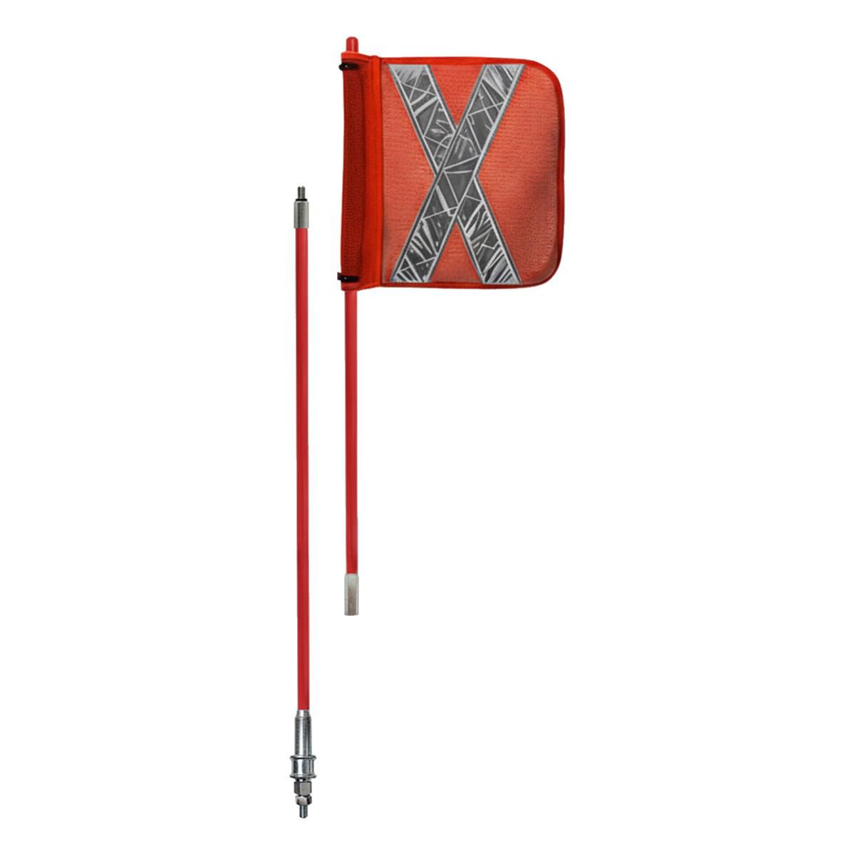 Safety Aerials Australia 1.5mtr Non-Illuminated Two-Piece Red Pole with Orange X Mesh Sleeve Flag and Anti-Rotational Quick Release Base GPC15J