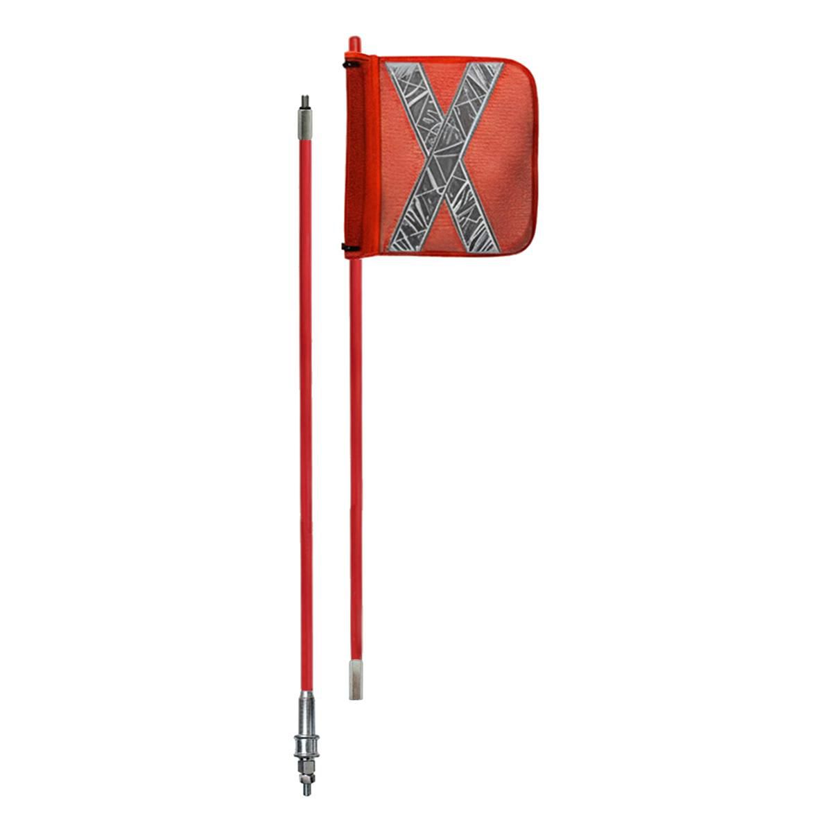 Safety Aerials Australia 2.0mtr Non-Illuminated Two-Piece Red Pole with Orange X Mesh Sleeve Flag and Anti-Rotational Quick Release Base GPC20J