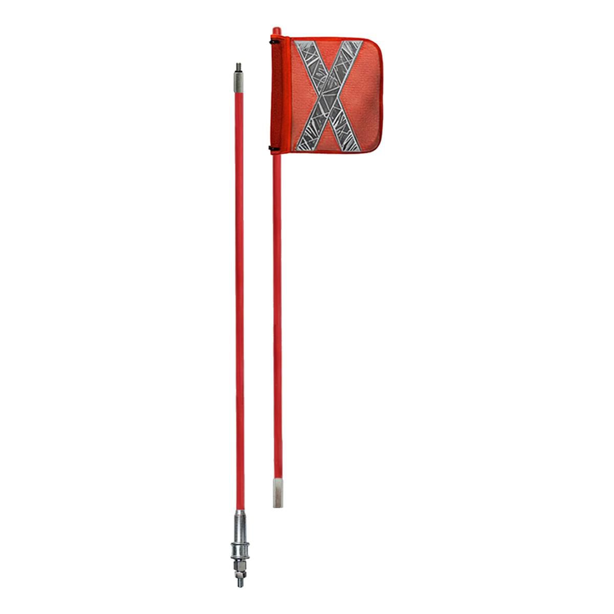 Safety Aerials Australia 2.4mtr Non-Illuminated Two-Piece Red Pole with Orange X Mesh Sleeve Flag and Anti-Rotational Quick Release Base GPC24J