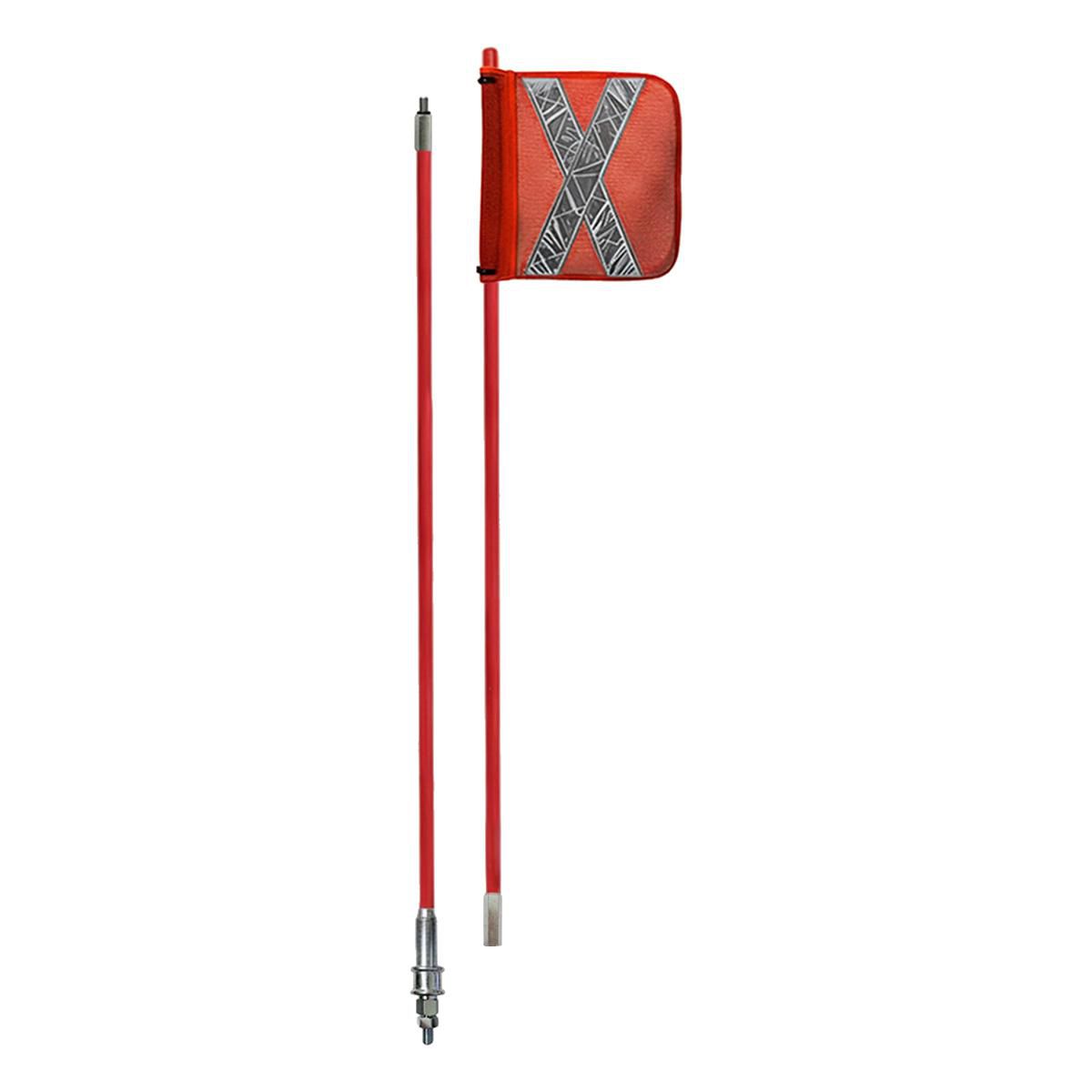Safety Aerials Australia 2.5mtr Non-Illuminated Two-Piece Red Pole with Orange X Mesh Sleeve Flag and Anti-Rotational Quick Release Base GPC25J