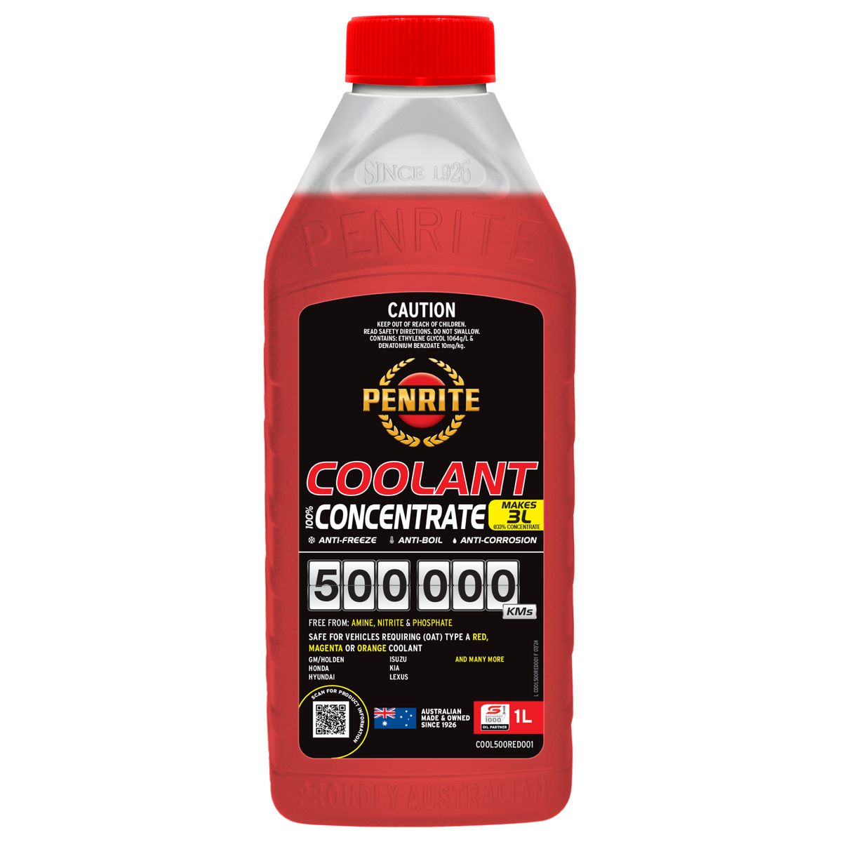 Penrite Red 500,000 KM Coolant Concentrate 1L COOL500RED001