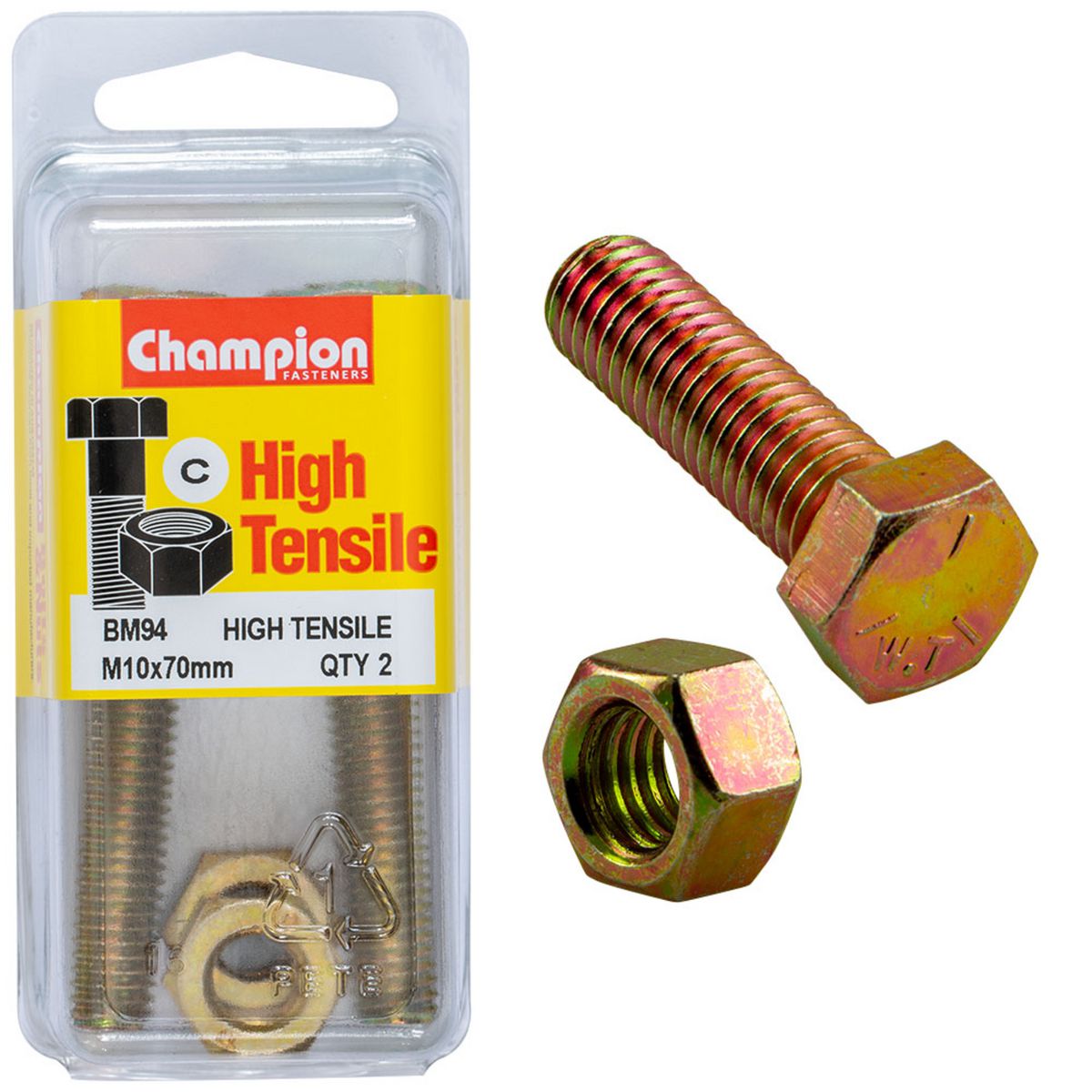 Champion Hex Set Screw High Tensile M10X70Mm Grade 8.8 BM94