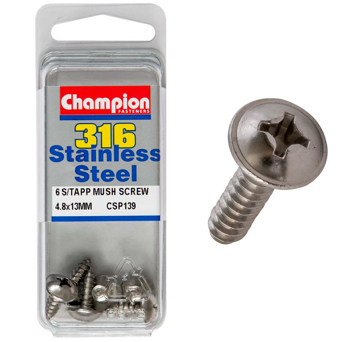Champion 4.8mm X 13mm Mushroom Head Self-Tapping Screws CSP139