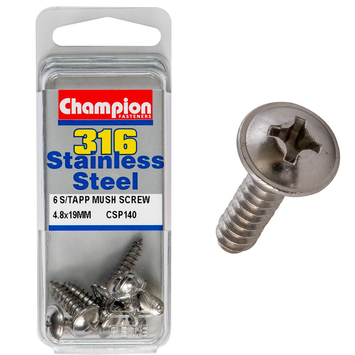 Champion 4.8mm X 19mm Mushroom Head Self-Tapping Screws CSP140