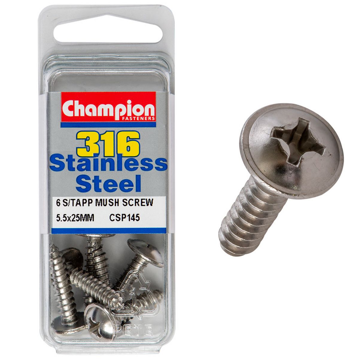 Champion 5.5mm X 25mm Mushroom Head Self-Tapping Screws CSP145