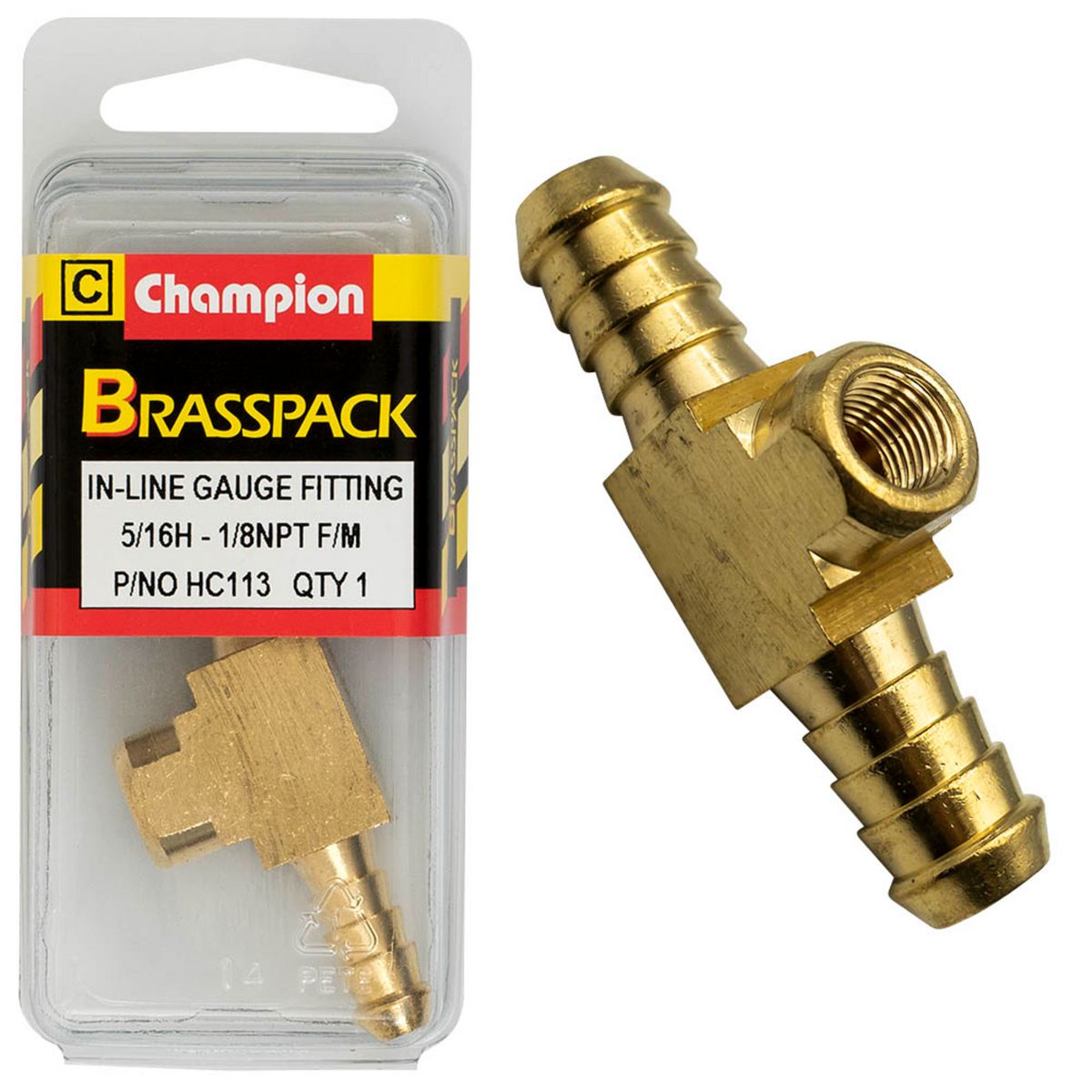Champion In-Line Gauge Fittings - Brass - 5/16in H To 1/8in Npt - Female HC113