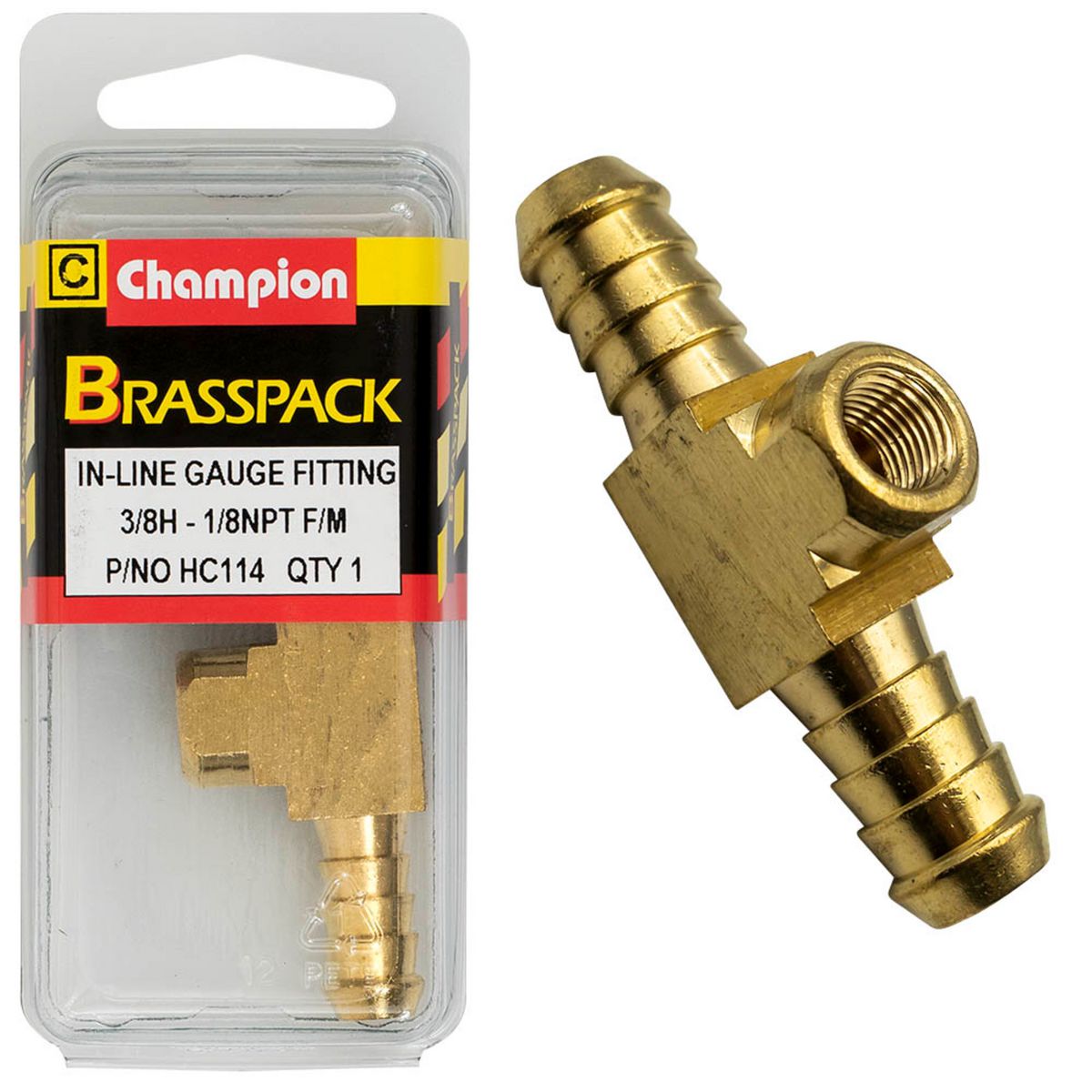 Champion In-Line Gauge Fittings - Brass - 3/8in H To 1/8in Npt - Female HC114