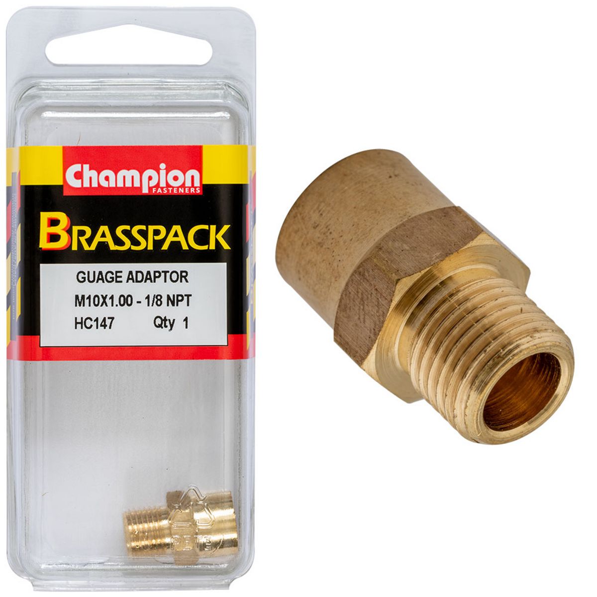 Champion Gauge Adaptor Brass M10 X 1.00 Male - 1/8 Npt Female HC147
