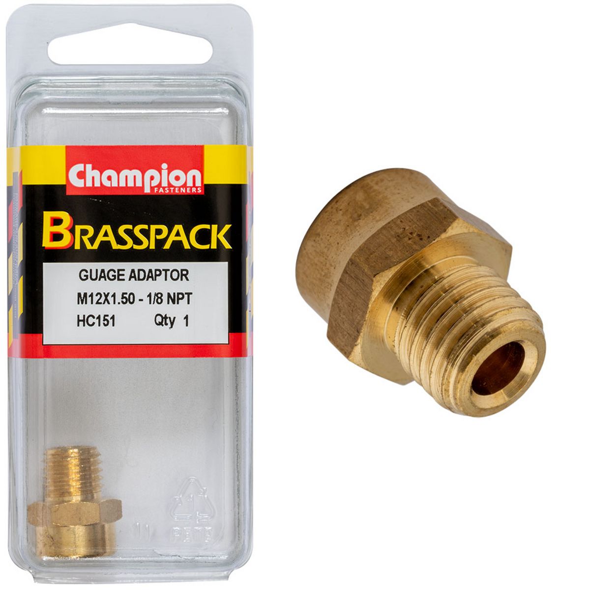 Champion Gauge Adaptor Brass M12 X 1.50 Male - 1/8 Npt Female HC151