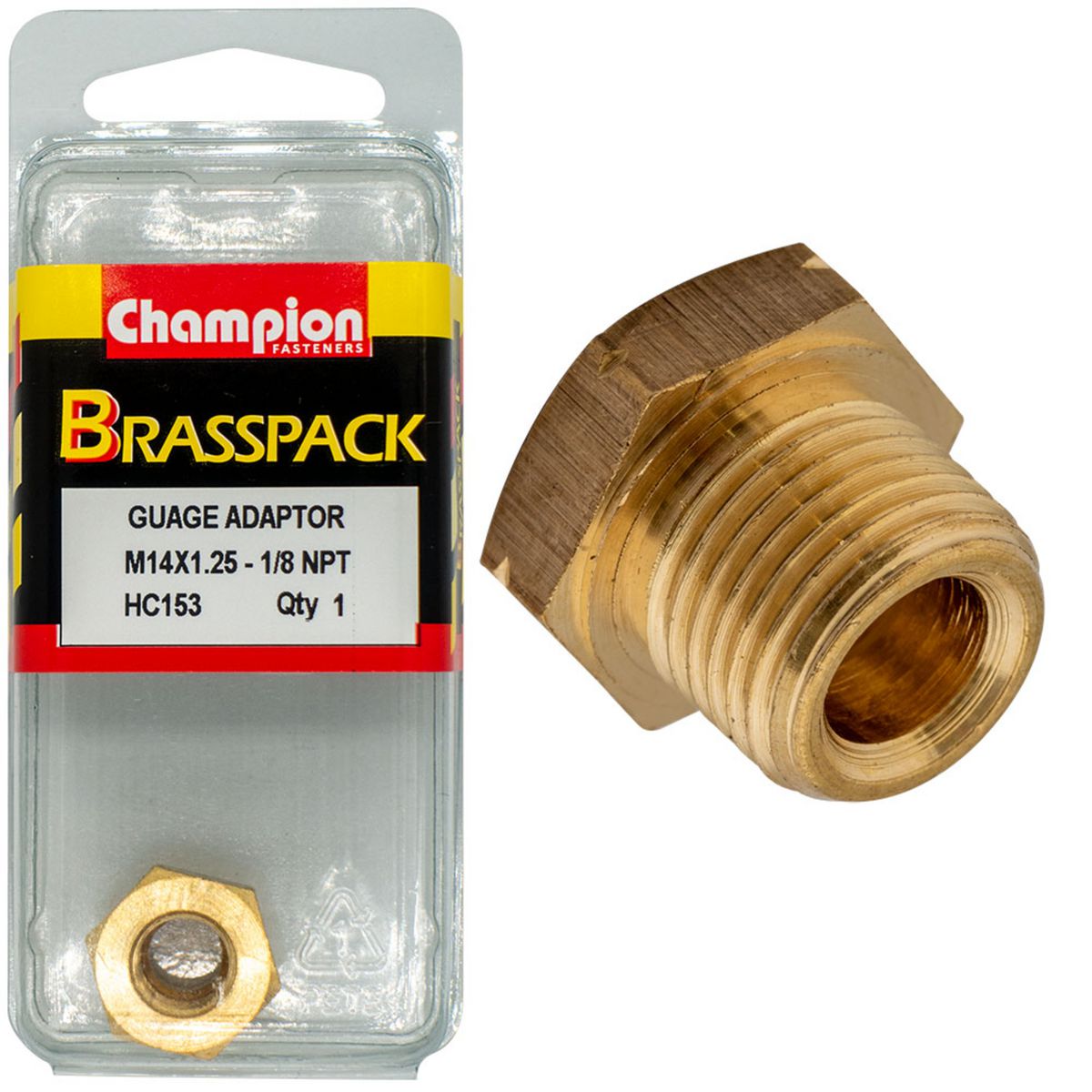 Champion Gauge Adaptor Brass M14 X 1.25 Male - 1/8 Npt Female HC153